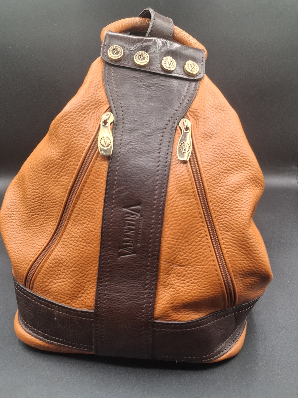Valentino Tan and Brown Leather Backpack - Valentino
